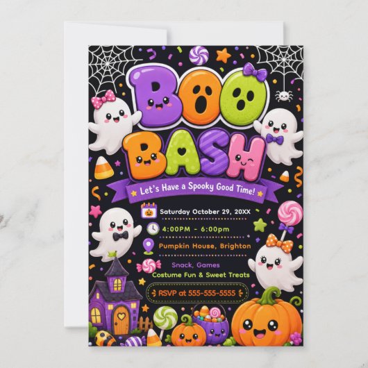 かわいいブーバッシュハロウィンパーティー 招待状 (正面)