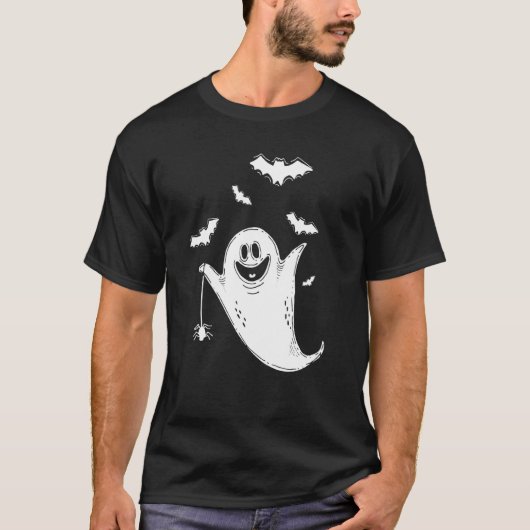 かわいいブー幽霊こうもり面白いハロウィーンのコスチューム不気味 Tシャツ (正面)
