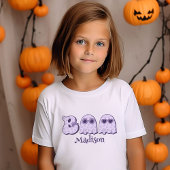 かわいいブー幽霊ハロウィーン名前をカスタムするまたは文字ガールズ Tシャツ