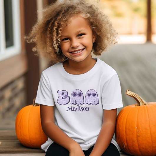 かわいいブー幽霊ハロウィーン名前をカスタムするまたは文字ガールズ Tシャツ