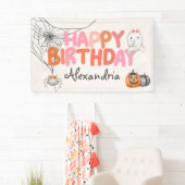 かわいいブー幽霊ピンクバースデーパーティーガール 横断幕 (インサイチュ)