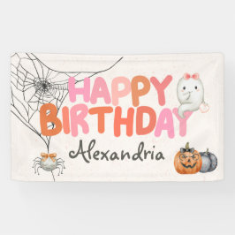 かわいいブー幽霊ピンクバースデーパーティーガール 横断幕