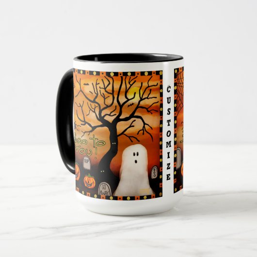 かわいいブー幽霊墓地スパイダーカスタマイズ マグカップ (正面左)