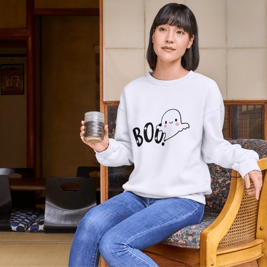 かわいいブー黒と白おかしいハロウィーン幽霊 Tシャツ