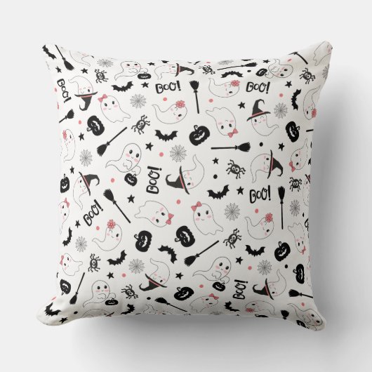 かわいいブー スプーキーのゴースト ハロウィン ピンクの女の子 クッション (正面)
