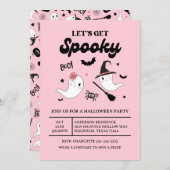 かわいいブー スプーキーのゴースト ハロウィン ピンクの女の子 招待状 (正面/裏面)