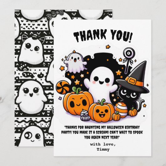 かわいいブー ハロウィン お誕生日ありがとうカード サンキューカード (正面/裏面)