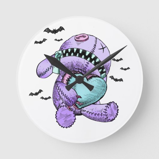 かわいいプラッシュパステルゴシックラブウォールクロックデコール ラウンド壁時計 (正面)