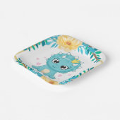 かわいいプリンスティール(緑がかった色)と黄色い恐竜の赤ちゃんシャワー ペーパープレート (傾斜あり)