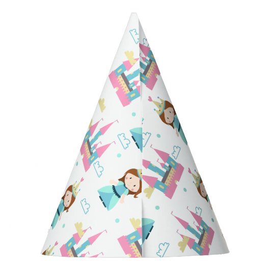 かわいいプリンセスとキャッスルピンク&ブルー誕生日 パーティーハット (裏面)