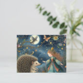 かわいいプリンセスとハリネズミのファンタジー ポストカード (スタンド正面)