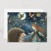 かわいいプリンセスとハリネズミのファンタジー ポストカード (正面/裏面)