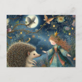 かわいいプリンセスとハリネズミのファンタジー ポストカード (正面)