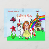 かわいいプリンセスとユニコーンの誕生日招待状 ポストカード (正面/裏面)