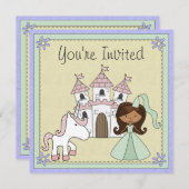 かわいいプリンセスとユニコーン誕生日招待状 招待状 (正面/裏面)