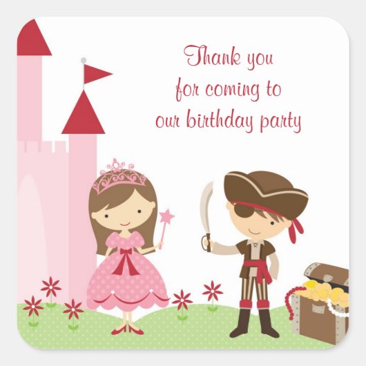 かわいいプリンセスとPIrateスタンプ スクエアシール (正面)