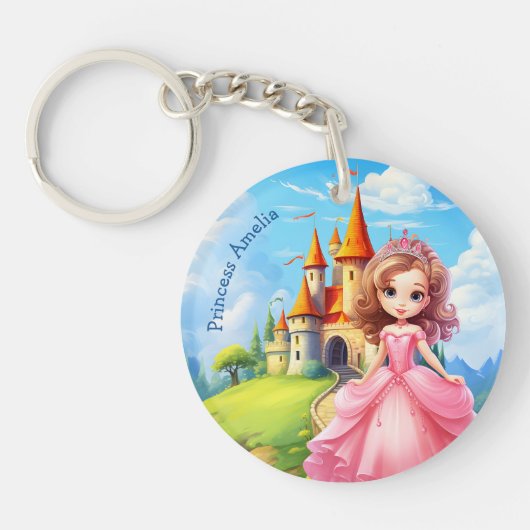 かわいいプリンセスのおとぎ話の城パーソナライズされた キーホルダー (正面)
