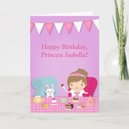 かわいいプリンセスのバニーのお茶会の誕生日の挨拶 カード (正面)