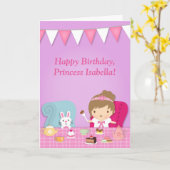 かわいいプリンセスのバニーのお茶会の誕生日の挨拶 カード (黄色い花)