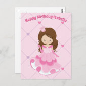 かわいいプリンセスの女の子ピンク子供カスタムハッピーバースデー ポストカード (正面/裏面)
