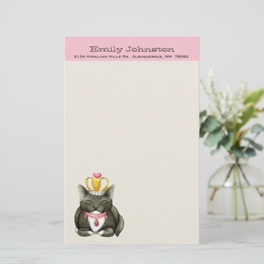 かわいいプリンセスの子猫のカスタムの文房具 便箋 (スタンド正面)