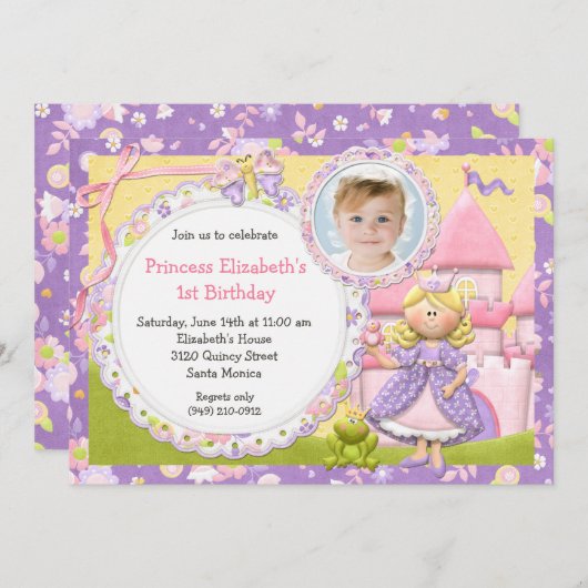 かわいいプリンセスの誕生日のパーティの招待状 招待状 (正面/裏面)