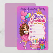 かわいいプリンセスの誕生日パーティーの招待状 (正面/裏面)
