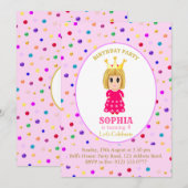 かわいいプリンセスの誕生日パーティー 招待状 (正面/裏面)
