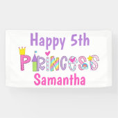 かわいいプリンセスアルファベットパーソナライズされた誕生日 横断幕 (横)