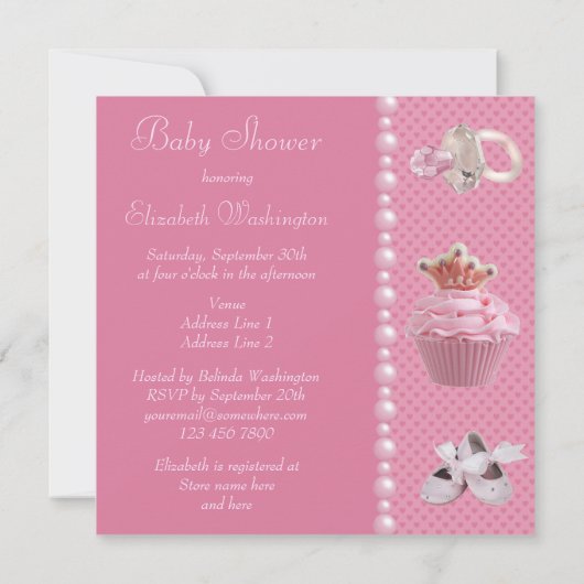 かわいいプリンセスカップケーキベビーシャワー 招待状 (裏面)