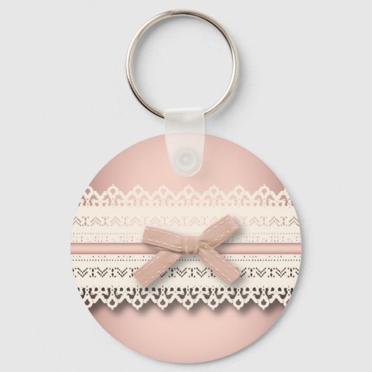 かわいいプリンセスガーリーシックなホワイトレースピンクボウ キーホルダー (正面)