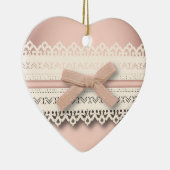 かわいいプリンセスガーリーシックなホワイトレースピンクボウ セラミックオーナメント (右)