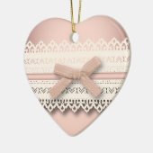 かわいいプリンセスガーリーシックなホワイトレースピンクボウ セラミックオーナメント (左)