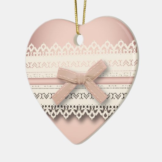 かわいいプリンセスガーリーシックなホワイトレースピンクボウ セラミックオーナメント (左)