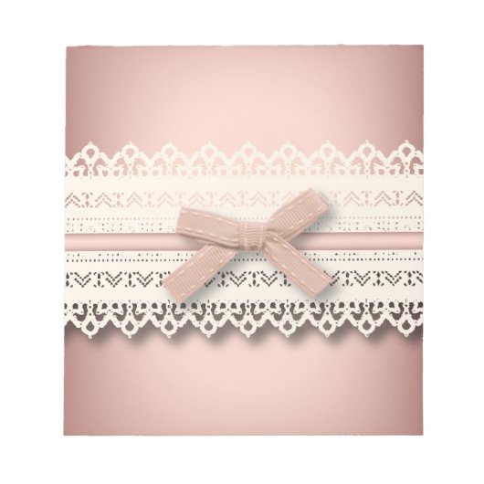かわいいプリンセスガーリーシックなホワイトレースピンクボウ ノートパッド (正面)