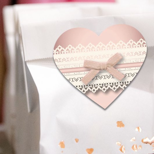 かわいいプリンセスガーリーシックなホワイトレースピンクボウ ハートシール