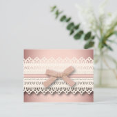 かわいいプリンセスガーリーシックなホワイトレースピンクボウ ポストカード (スタンド正面)