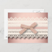 かわいいプリンセスガーリーシックなホワイトレースピンクボウ ポストカード (正面/裏面)
