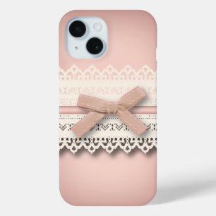 かわいいプリンセスガーリーシックなホワイトレースピンクボウ iPhone 15ケース