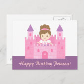 かわいいプリンセスガールインピンクキャッスルハッピーバースデー ポストカード (正面/裏面)