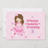 かわいいプリンセスガールキッズピンクハート誕生日パーティー 招待状 (正面)