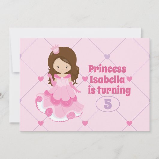 かわいいプリンセスガールキッズピンクハート誕生日パーティー 招待状 (正面)