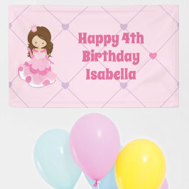 かわいいプリンセスガールピンクカスタムキッズハッピーバースデー 横断幕