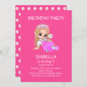 かわいいプリンセスガールinピンク5thバースデーパーティー 招待状 (正面/裏面)