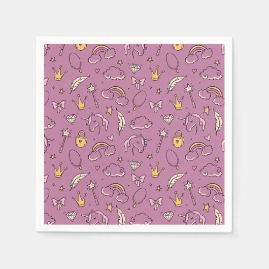 かわいいプリンセスキャッスルガールバースデーパーティー スタンダードカクテルナプキン (正面)