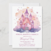 かわいいプリンセスキャッスルガールバースデーパーティー 招待状 (正面)