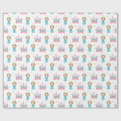 かわいいプリンセスキャッスルピンクブルーガール ラッピングペーパー (フラット)