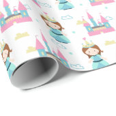 かわいいプリンセスキャッスルピンクブルーガール ラッピングペーパー (ロールコーナー)
