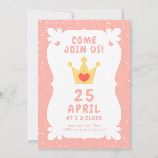 かわいいプリンセスキャットインピンクドレスお洒落誕生日 招待状 (裏面)