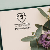 かわいいプリンセスクラウンエンブレムモノグラムブックプレート セルフインキングスタンプ